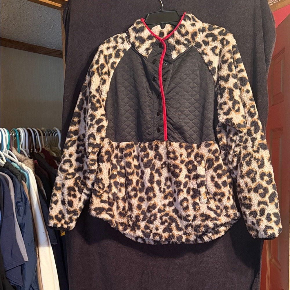 Maurices Leopard Print Quilted Sweatshirt with Red Trim